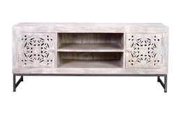 GINER Y COLOMER Mueble TV de madera de mango y patas de metal blanco envejecido